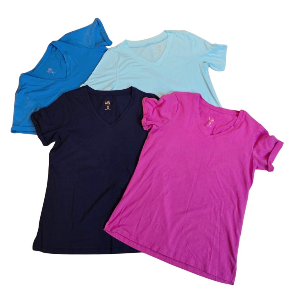 Lot of 4 Belle Kim Gravel V Neck Tops XXS Primabelle Body Short Sleeve Tshirts